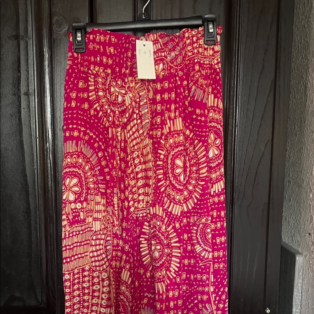 Umgee Pink and Cream Wide Leg Pants with Graphic Print